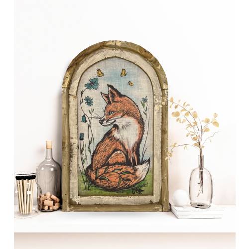 Red Fox Wall Art | 14” x 22” | Woodland Spring Decor | Linen Wall Hanging | Rustic Farmhouse Decor |