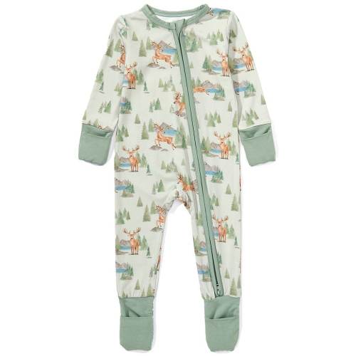 Angel Dear Baby Boys Bamboo Long Sleeve Buck Deer 2-Way Zipper Romper