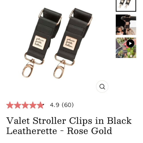Valet Stroller Clips in Black Leatherette - Rose Gold