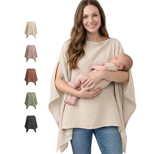 Konssy Muslin Nursing Cover for Breastfeeding, 360° Full Privacy Breathable 100% Cotton Breastfeeding Cover, Multi-use Carseat Canopy
