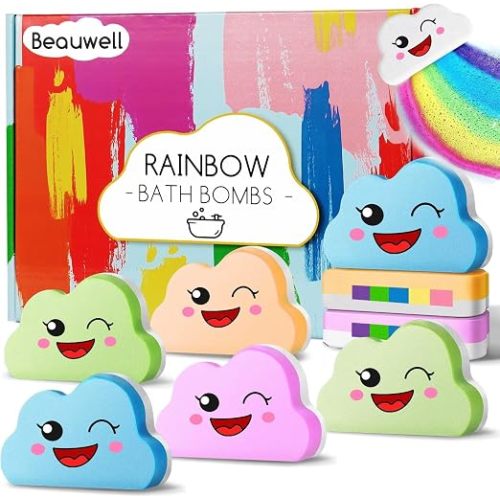 Rainbow Bath Bombs for Kids, Handmade 8 Pcs Kids Bath Bombs Gift Set for Girls Teens Toddler Rainbow Bubble Fizzy