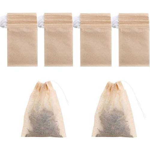 400 Pack Disposable Drawstring Tea Filter Bags Safe & Natural Unbleached Paper Tea Infuser Drawstring Empty Bag for Loose Leaf Tea (7 x 9, Natual Color)