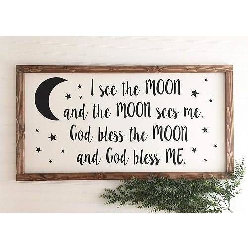 Flowershave357 Moon & Stars Nursery Wall Art - Wooden Farmhouse Style Sign