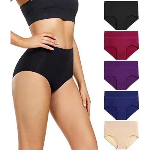 wirarpa Women's High Waisted Cotton Briefs Ladies Underwear Regular & Plus Size Panties 5 Pack