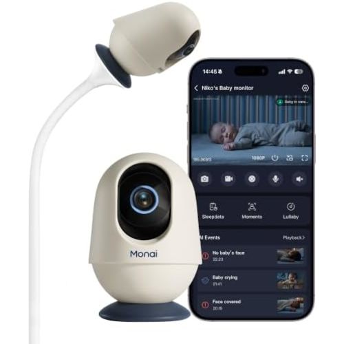 Monai Pro 4K Smart WiFi Baby Monitor with Camera and Audio, Mount, AI App