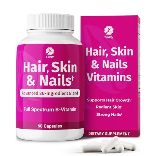 1 Body Hair Skin & Nails with Biotin, Vegan Vitamins, 60 Capsules | Look Good, Feel Confident. Supports healthy hair, skin, and nails as part of your daily beauty routine.*