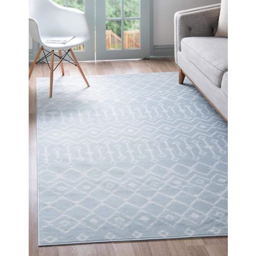 Rugs.com Geometric Kasbah Trellis Collection Rug – 4' X 6' Light Blue Low Pile Rug Perfect for Living Rooms, Large Dining Rooms, Open Floorplans
