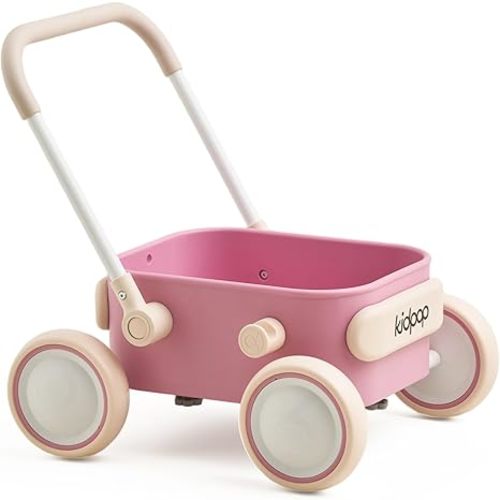 PULA Baby Push Walker with Wheels Toddler Wagon for First Learner Baby Toys 6-12 Months, 1 Year Old Birthday Gifts, Indoors and Outdoors (Pink)