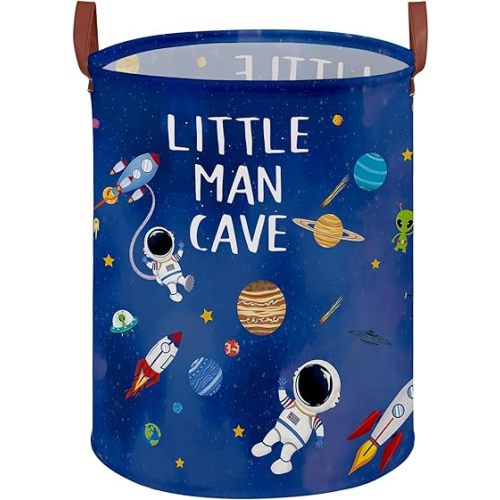 Space Themed Bedroom Decor Baby Laundry Hamper,Kid Laundry Basket for Boys Room,Astronaut Rockets Nursery Decor Storage Toy Bin, Lightweight Dirty Clothes Organizer Box (Blue Space)