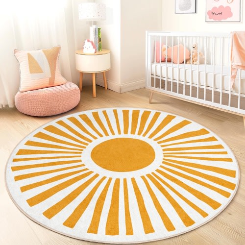 Sunburst Round Kids Play Rug, Yellow Sun Circle Rug, Circle Play Mat for Kids Room, Bright Nursery Decor, Fun Kids Area Rug