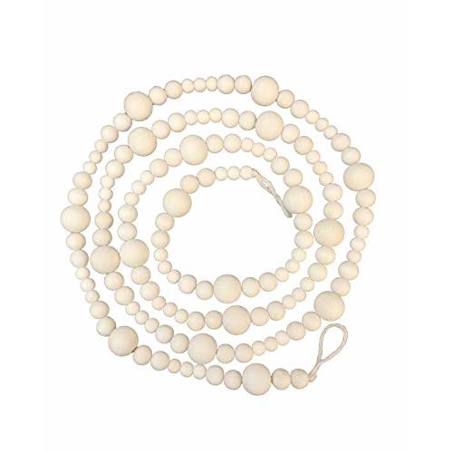Wood Bead Garland Without Tassels, 84 Inch Natural Wooden Beads Garland, 7 Feet Handmade Boho Decor, Coffee Table Decor