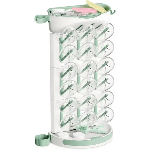 Momcozy DIY Larger Bottle Drying Rack for 18 Bottles, Space Saving Countertop Vertical Rack with Brushes Holder, Detachable Travel Bottle Rack for Baby Accessories & Pump Parts