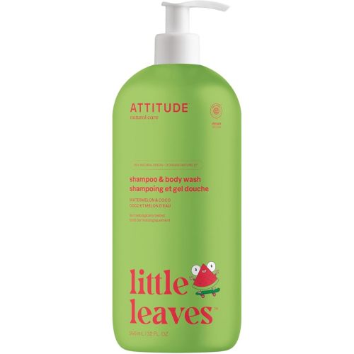 ATTITUDE Shampoo and Body Wash for Kids, EWG Verified Hair and Body Cleanser, Dermatologically Tested Soap, Plant and Mineral Based Bath Products, Vegan, Watermelon and Coco, 32 Fl Oz