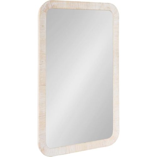 Kate and Laurel Rahfy Boho Rectangle Rattan Mirror; 24 x 36; White; Decorative Rounded Rectangular Wall Mirror with Authentic Rattan Frame for Vanity Bathroom Mirror