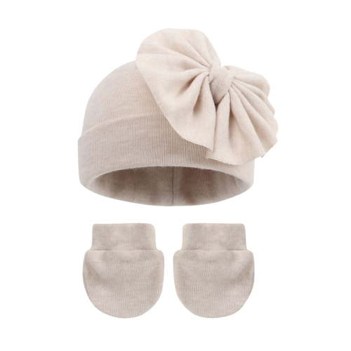 2Pcs Baby Girl Hat Cotton Baby Bow Beanie Preemie Hats Spring Infant Hats & Gloves for Girls 0-12 Months