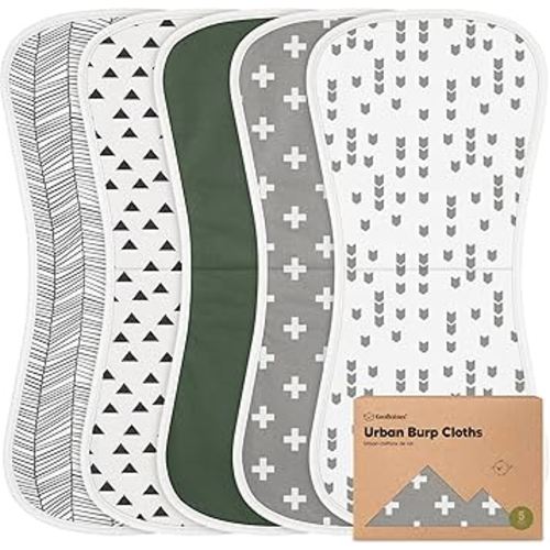 Organic Burp Cloths Baby Boy & Girl - 5-Pack Super Absorbent Cotton Burping Cloths for Babies, Soft & Plush Newborn Spit Up Rags, Infant Towels for Milk Spit Up, Unisex, Large 21" x 10" (Crossroads)