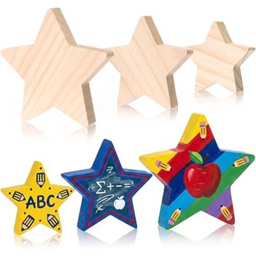 Novabright 6 Pack Unfinished Wooden Stars, 3 Sizes Natural for Painting