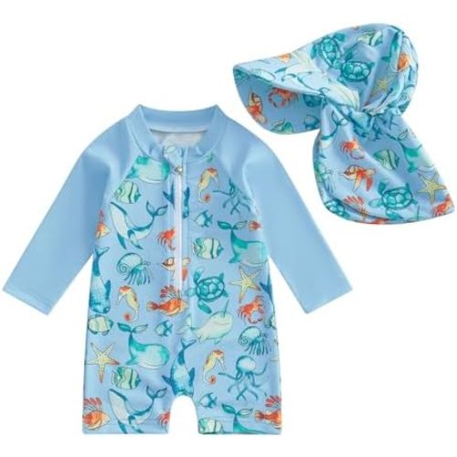 Hnyenmcko Baby/Toddler Boy Rash Guard Swimsuit Long Sleeve One Piece Zipper Swimwear Sunsuit Infant Bathing Suit Beachwear