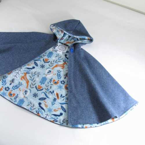 Kids Heathered Blue Wool Cloak, Boys Girls Hooded Cape Coat, Car Seat Poncho, Broken Arm Adaptive Clothing Poncho, Newborn- 9/10