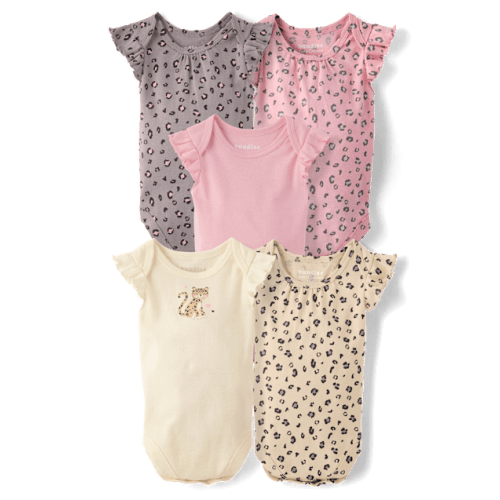Baby Girls Leopard Flutter Bodysuit 5-Pack - Gray
