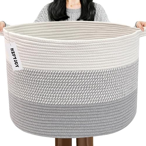 115L Extra Large Blanket Basket,Woven Rope Laundry Basket-Grey