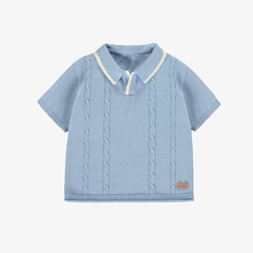 Polo bleu pâle en tricot, naissance - Souris Mini
