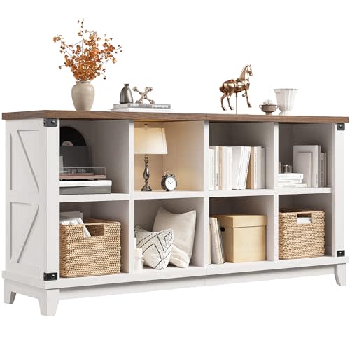 EnHomee 8 Cube Storage Organizer, Cube Organizer with Storage, Book Shelf for Bedroom and Home Office,White,Wood