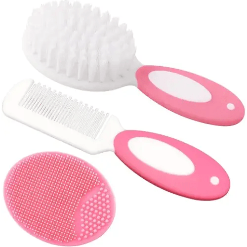 Baby Hair Brush, Cradle Cap Brush, Baby Hair Comb, Baby Hair Brush and Comb Set for Newborns & Toddlers, Baby Brush Soft Bristles, Ideal for Cradle Cap, Perfect Baby Registry Gift (Pink)