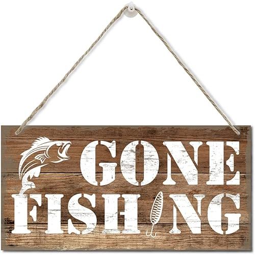 Funny Gone Fishing Wall Decor Sign, Printed Wood Plaque Sign, Hanging Fishing Decor Sign, Family Signs for Home Decor Gift, Gifts for Men, Farmhouse Decor Wall Art Sign 12" x 6"