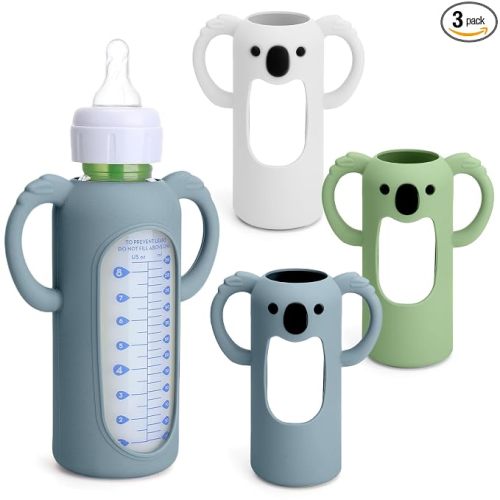 3 Pack Silicone Sleeves for Dr. Brown's Glass Bottles 8 OZ - Anti Breakage Baby Bottle Holder, Compatible with Dr. Brown's Glass Bottles for Babies with Handle (Other Products Cannot be adapted)