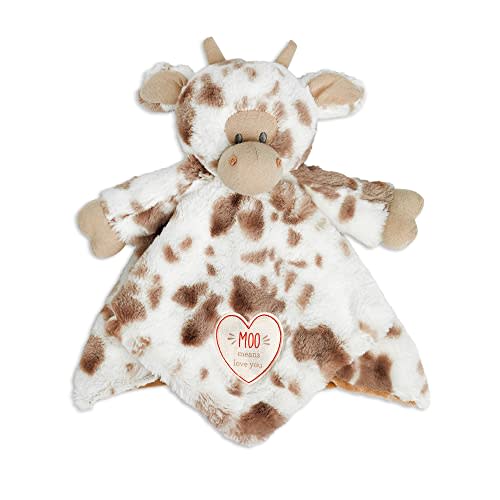 DEMDACO Moo Love You Brown and White 14 Inch Stuffed Animal Rattle Blankie Cow