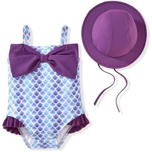 HINTINA Newborn Baby Girl One Piece Swimsuit Sleeveless Bathing Suit with Hat