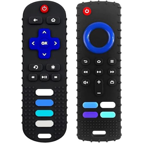 2-Pack Baby Teething Toys-TV Remote Control Shape Silicone Infants Teething Toys for Babies 0-18 Months,BPA-Free (N-Black+Black)