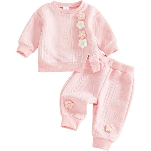 Toddler Baby Girl Outfits Long Sleeve Solid Sweatsuit Pants 2 Piece Clothes Fall Winter Infant Sweater Set 3M-5T