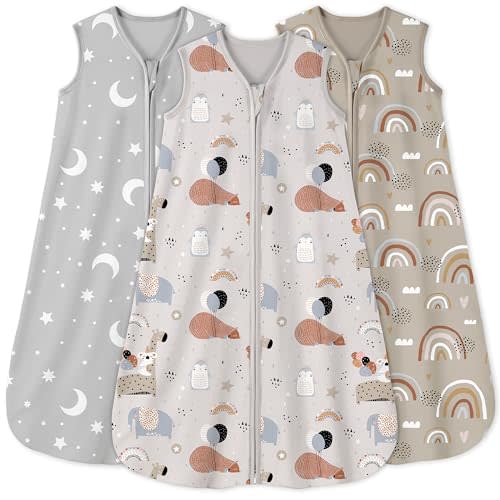 Yoofoss Baby Sleep Sack 6-12 Months 0.5 Tog Wearable Blanket for Baby, 3 Pack 100% Organic Cotton Infant Toddler Sleeping Sack 2-Way Zipper Lightweight Sleep Sack