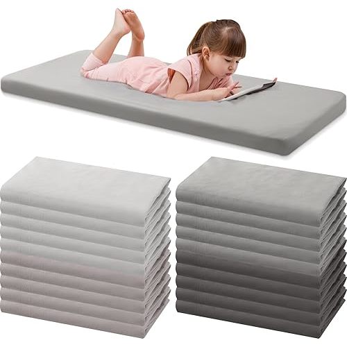 20 Pcs Fitted Crib Sheets Natural Cotton Daycare Mat Sheets for Boys and Girls Breathable Microfiber Toddler Fitted Sheets for Standard Crib, Daycare Nap Mat, 24 x 48 Inch(Grey)