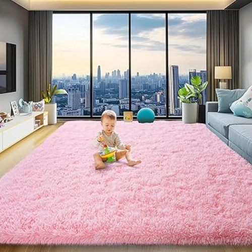 8x10 Area Rugs for Living Room, Large Fluffy Pink Rug for Bedroom, Soft Shag Shaggy Fuzzy Carpets for Boys and Girls Dorm Room Home Decor (8ft x 10ft, Pink)