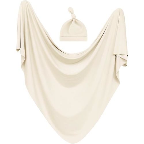 MairMore Newborn Swaddle Blanket & Beanie Set, Baby Receiving Blanket