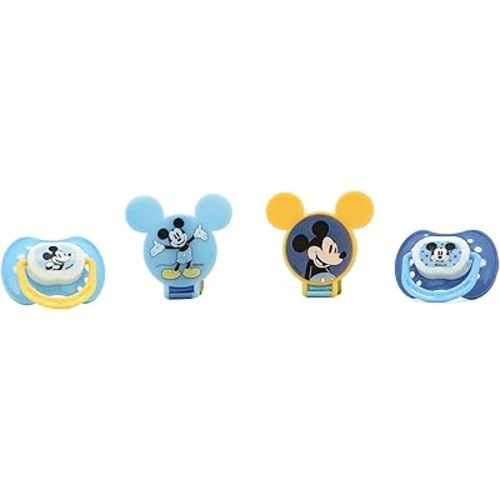 Disney Cudlie Mickey Mouse Baby Boy 4 Pack of 2 Pacifiers & 2 Clips with Old Time Mickey Print