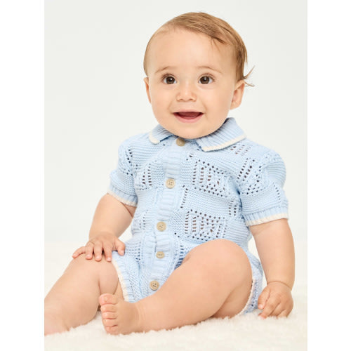 Short-Sleeve Sweater-Knit One-Piece Romper for Baby