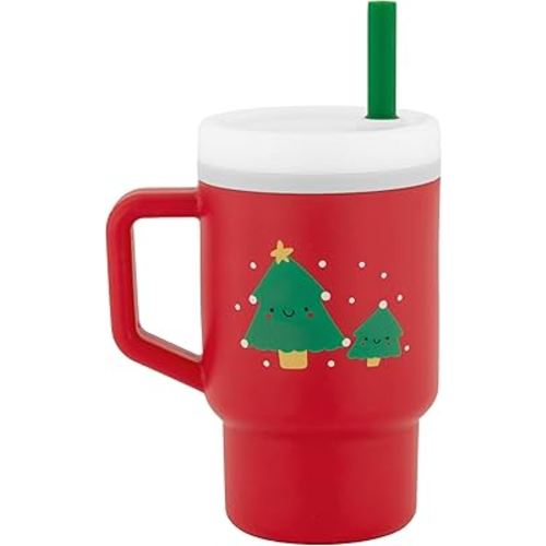 Infantino My 1st Tumbler, Silicone Sippy Cup with Straw & Handle, Spill-Resistant Baby Cup for On-the-Go, BPA-Free Transition Bottle, Christmas Tree