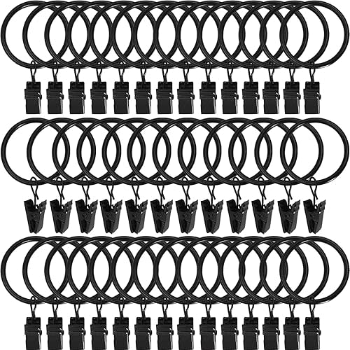 40 Pack Metal Curtain Rings with Clips, Drapery Clips Hooks, Decorative Curtain Rod Clips 1.5 in Interior Diameter, Vintage Black