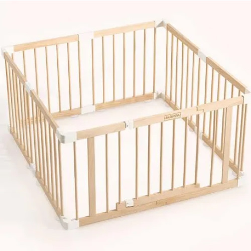 HARPPA Wooden Baby Gate Playpen | Non-Toxic Foldable DIY Adjustable Play Yard for Infants & Toddlers – Natural Finish Baby Fence for Small & Large Spaces
