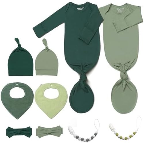 2PK Ultra Soft Knotted Newborn Sleep Gown for Baby Girls Boy- Coming Home Hospital Outfit with Hat, Bow, Clip & Drool Bib Set