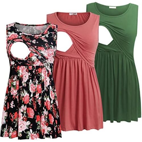 Bearsland Women's Maternity Nursing Tank Tops Sleeveless Scoop Neck Breastfeeding Shirt Pregnancy Clothes