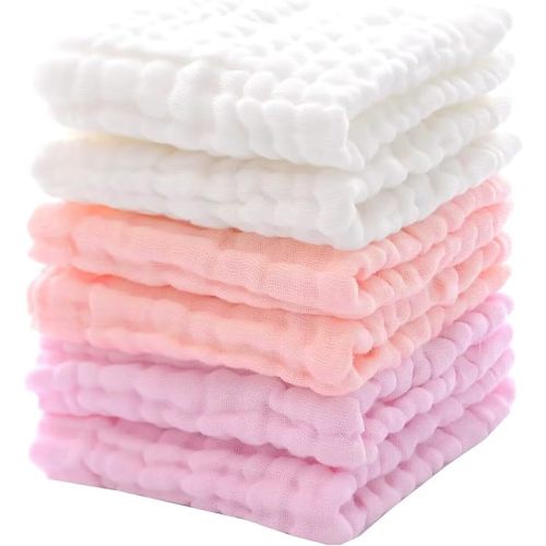Baby Muslin Washcloths 6Pack Bath Towel for Newborns Natural Cotton,10"x10"