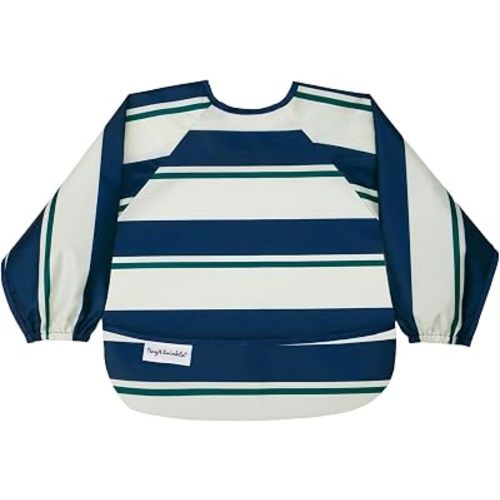 Tiny Twinkle Long Sleeve Bib for Babies & Toddlers | Waterproof Smock Bib for Eating | Machine Washable & Mess-Proof Feeding Essentials | Newborn Shower Gift (Rugby Stripes, 6–24M)