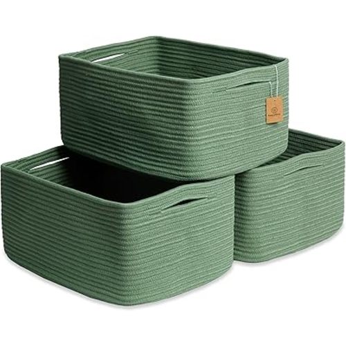 NaturalCozy Storage Baskets 16.8”x13”x7.6” Cotton Rope Woven Baskets for Organizing 3-Pack | Toy Storage Bins | Basket for Shelves, Laundry, Blanket, Clothes, Closet, Kitchen, Bathroom, Gifts