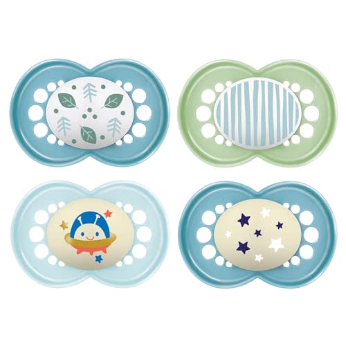 MAM Day & Night Pacifiers, Glow in The Dark Pacifier for Breastfed Babies, Nipple Shape Helps Promote Healthy Oral Development, BPA-Free Silicone Nipple, Easy to Clean, 16+ Months, 4 Count, Unisex