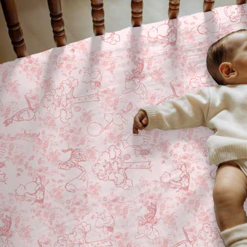 Pink Vintage Bear Crib Sheet, Baby Girl Nursery Bedding, Vintage Storybook Crib Sheet, Changing Pad Cover, Pink Nursery Bedding